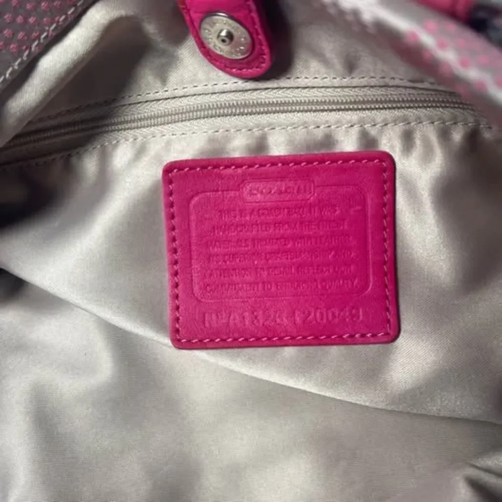 Coach Signature Ashley‎ Dotted Op Art Satchel Dot Pink and Tan Handbag F20049